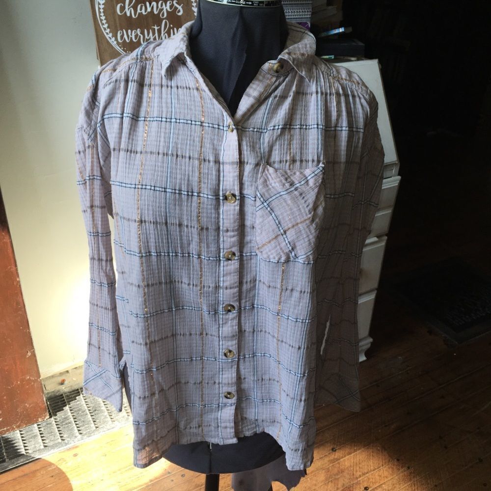 Free People Oversized Boyfriend Plaid Button Down